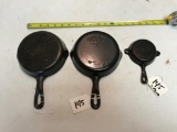 2- #3 Wagner Cast Iron Skillets, and a Cast Iron Ashtray