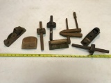 Lot of antique woodworking tools, scribes and block planes