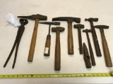 Lot of assorted hammers and a pair nippers