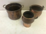 3 VIntage/ Antique Copper Pieces, 2 bowls and a cup, one piece is dovetailed