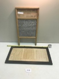Vintage Machinist's Chart (framed) and a Columbus Washboard Co. washboard