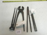 Large Cold Chisel and 3 pair of Blacksmith tongs