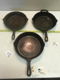 3 Cast Iron Skillets, the larger one is marked #9