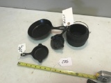 2 Small Cast Iron Ashtays, Small Skillet, and Cast Pot