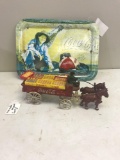 Coca Cola Lot, old tray and Cast Iron Horse and buggy set