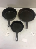 Lot of 3 Made in USA Cast Iron Skillets, Wagner and more