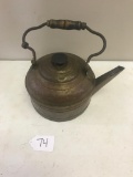 Vintage Copper Tea Kettle, with wooden handle