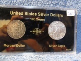 1902 MORGAN DOLLAR & 2002 SILVER EAGLE IN HOLDER