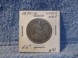 1874S SEATED HALF VG+