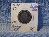 1856O SEATED QUARTER RARE DATE XF