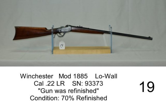 Winchester   Mod 1885    Lo-Wall    Cal .22 LR    SN: 93373    "Gun was ref