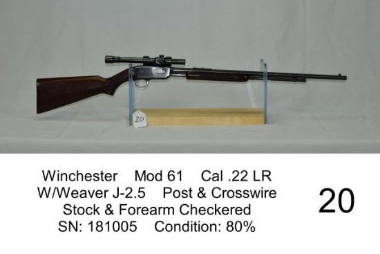 Winchester    Mod 61    Cal .22 LR    W/Weaver J-2.5    Post & Crosswire