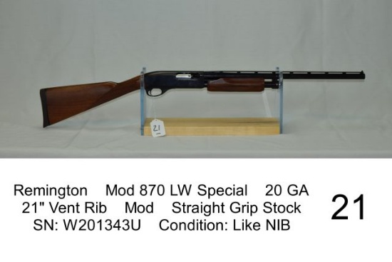 Remington    Mod 870 LW Special    20 GA    21" Vent Rib    Mod    Straight