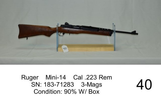 Ruger    Mini-14    Cal .223 Rem    SN: 183-71283    3-Mags    Condition: 9