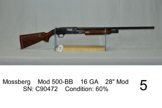 Mossberg    Mod 500-BB    16 GA    28" Mod    SN: C90472    Condition: 60%