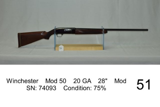 Winchester    Mod 50    20 GA    28"    Mod    SN: 74093    Condition: 75%