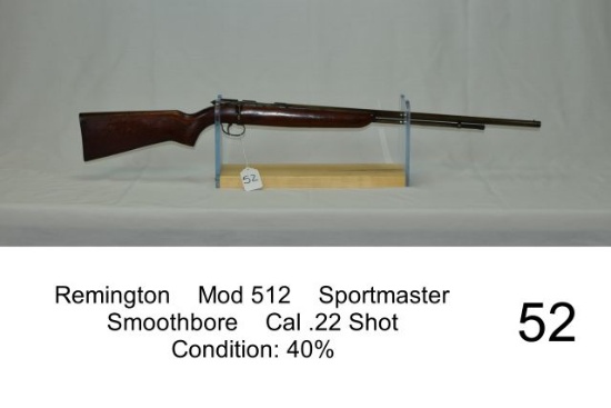 Remington    Mod 512    Sportmaster    Smoothbore    Cal .22 Shot    Condit