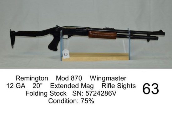 Remington    Mod 870    Wingmaster    12 GA    20"    Extended Mag    Rifle