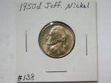 1950D JEFFERSON NICKEL (SHARP KEY DATE) BU FS