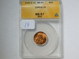 1945D LINCOLN CENT ANACS MS67 RED GREYSHEET $90.