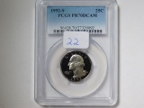 1992S WASHINGTON QUARTER PCGS PR70 DCAM (PERFECT GRADE)