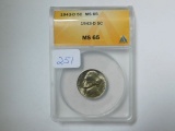 1943D JEFFERSON WAR NICKEL ANACS MS65