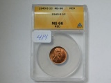 1945S LINCOLN CENT ANACS MS66 RED GREYSHEET $20.