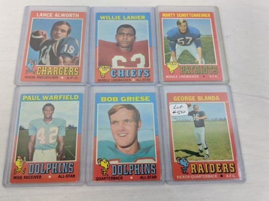 Lot of 6 Different 1971 Topps Football Stars