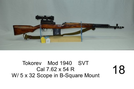 Tokorev    Mod 1940    SVT    Cal 7.62 x 54 R    SN: EK 346    1941    W/ 5