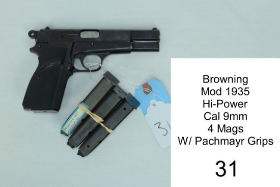 Browning    Mod 1935    Hi-Power    Cal 9mm    SN: T329051    4 Mags    W/