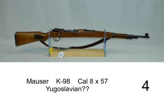 Mauser    K-98    Cal 8 x 57    Yugoslavian??    "No crest or mfg.    SN: 3