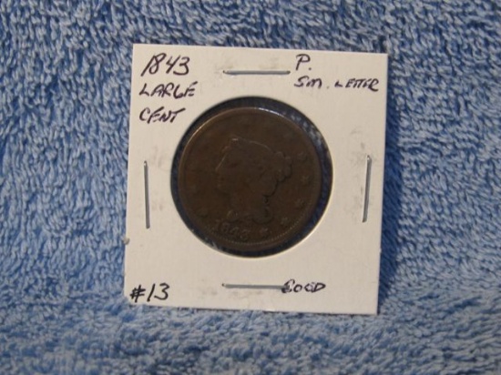 1843 SMALL LETTERS LARGE CENT G