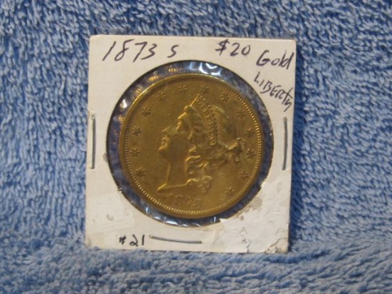 1873S $20. LIBERTY HEAD GOLD PIECE AU