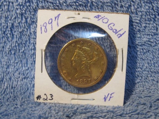 1897 $10. LIBERTY HEAD GOLD PIECE VF+