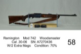 Remington    Mod 742    Woodsmaster    Cal .30-06    SN: A7270436    W/2 Ex