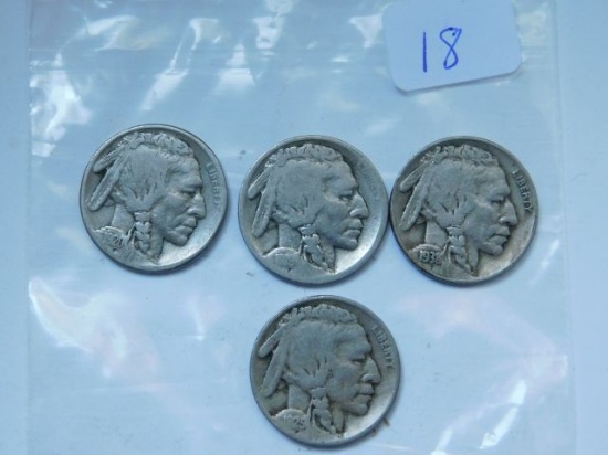 1919S,20S,25S,38D, BUFFALO NICKELS (4-COINS) G-VF