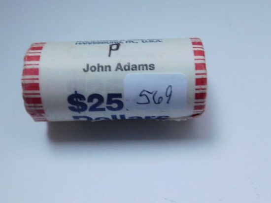 ROLL OF 25-2007P JOHN ADAMS DOLLARS IN BANK ROLL BU