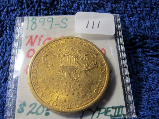 1899S $20. LIBERTY HEAD GOLD PIECE XF