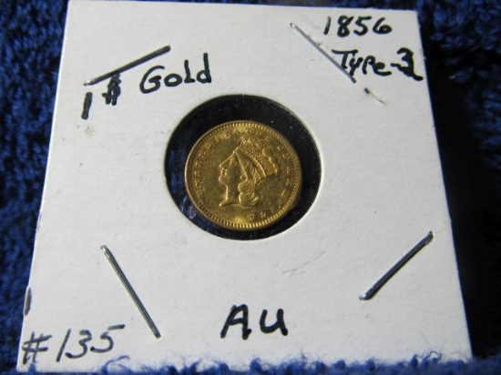 1856 $1. U.S. GOLD PIECE (UPRIGHT-5) AU