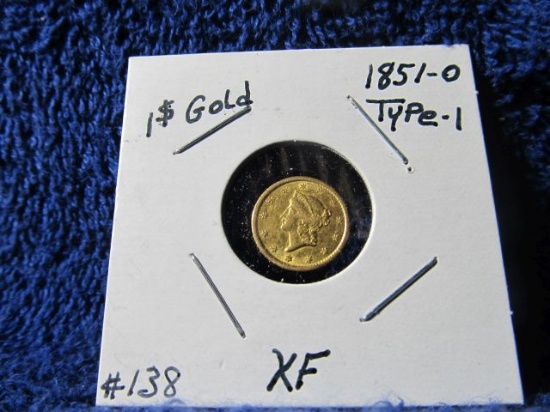 1851O U.S. $1. GOLD PIECE XF