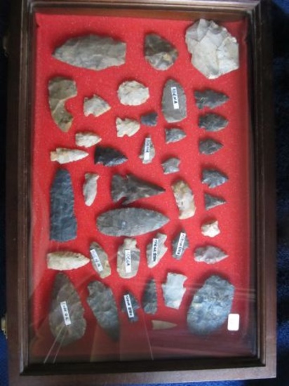 FRAME W/39 NATIVE AMERICAN OHIO ARTIFACTS