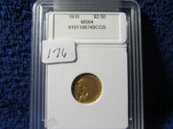 1910 $2.50 INDIAN HEAD GOLD PIECE UNC