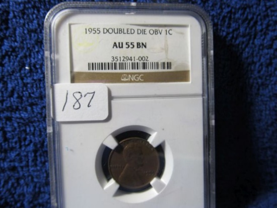 1955 DOUBLE DIE OBV. LINCOLN CENT NGC AU55 BN