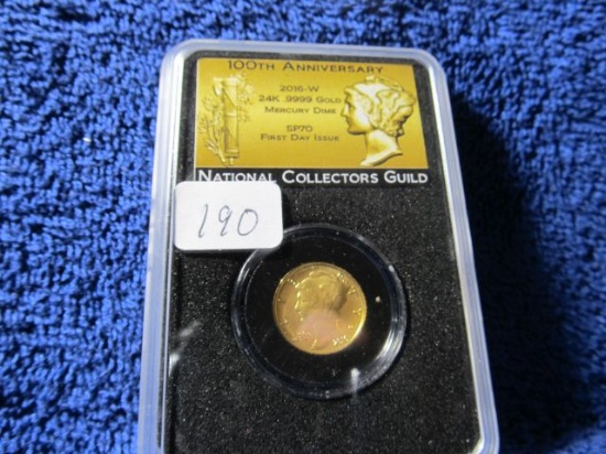 2016W MERCURY DIME CENTENNIAL GOLD PIECE IN NGS HOLDER FIRST DAY OF ISSUE