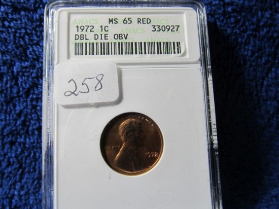 1972 DOUBLE DIE OBV. LINCOLN CENT ANACS MS65 RED