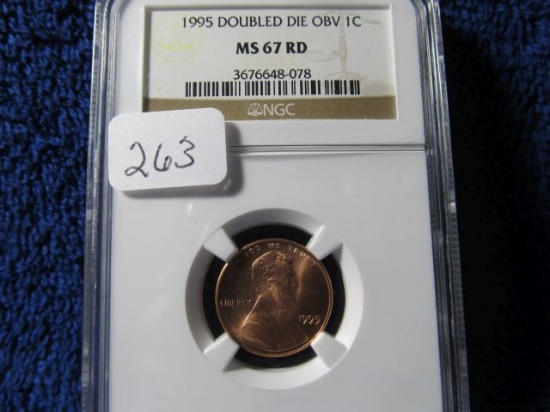 1995 DOUBLE DIE OBV. LINCOLN CENT NGC MS67 RD