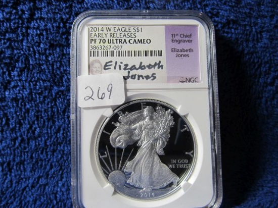 2014W SILVER EAGLE NGC PF70 ULTRA CAMEO EARLY RELEASES ELIZABETH JONES SIGN