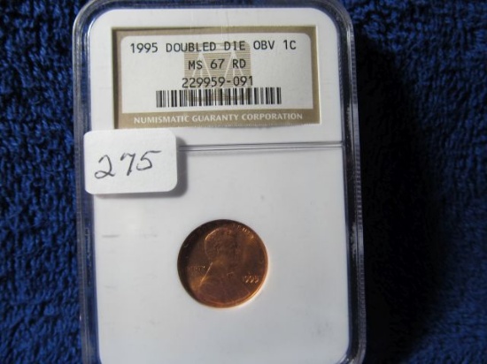 1995 DOUBLE DIE OBV. LINCOLN CENT NGC MS67 RD