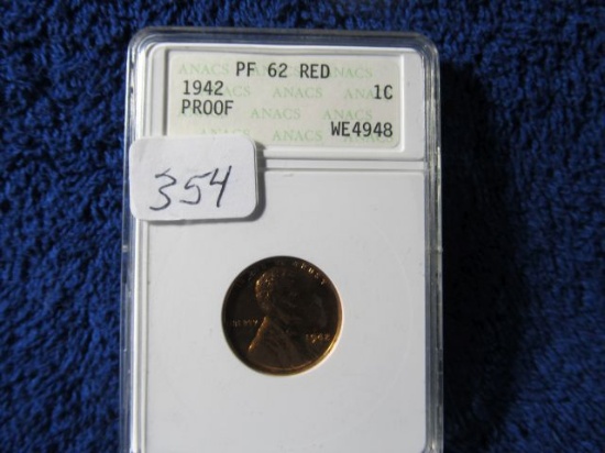 1942 LINCOLN CENT ANACS PF62 RED