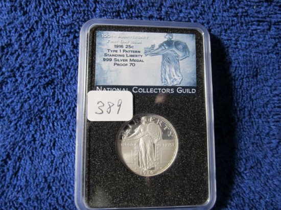 1916 STANDING LIBERTY 100TH. ANNIV. .999 SILVER MEDAL IN NCG PF70 HOLDER